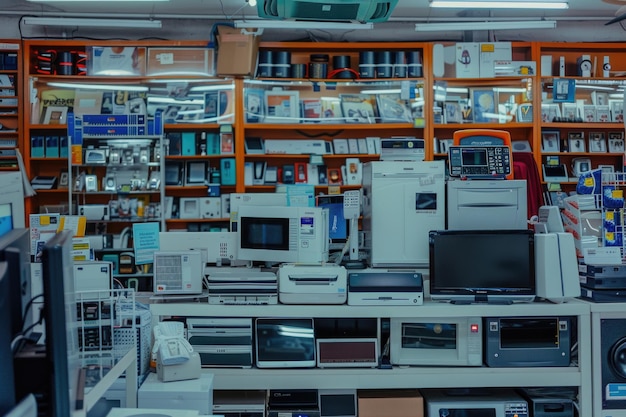 Foto interno di un negozio di elettronica con vari elettrodomestici disposti per la vendita