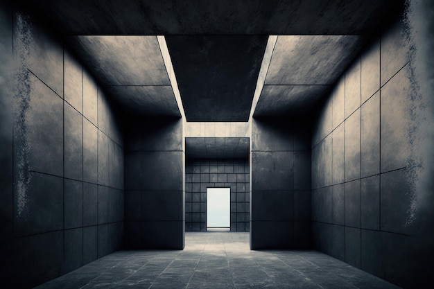 Interior of an empty abstract space made of corroded metal sheets and dark concrete background in architecture and