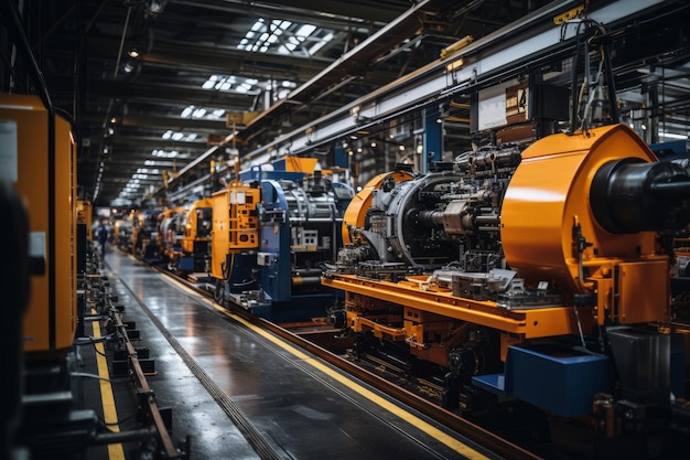 Photo interior of an empty clean modern factory workshop rows of complex modern machines and tools with automated program control metalworking shop modern industrial enterprise