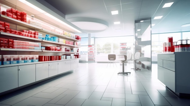 Photo interior of empty modern pharmacy shop background