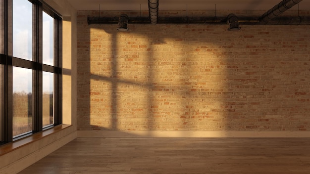 Interior empty room sunset 3D rendering