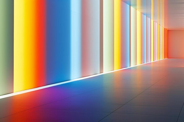 Interior of empty room with colorful lights on the wall