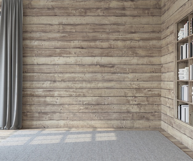 Interior. Empty room with wooden walls. 3d render.