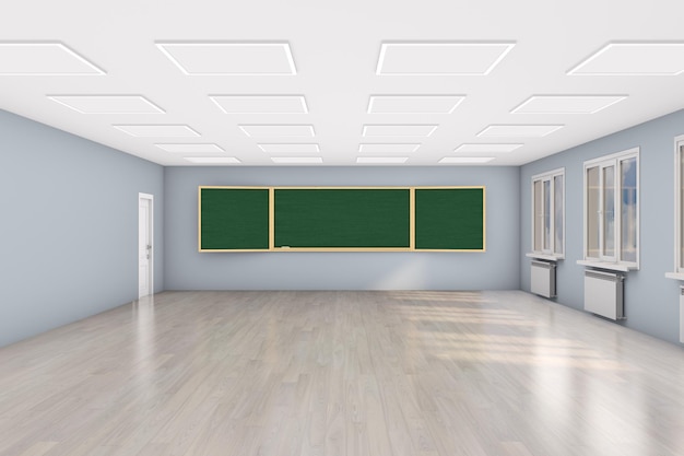 Interior empty school classroom 3d illustration Back to school