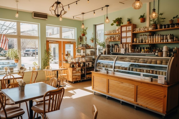 interior of an empty vegan cafe without people