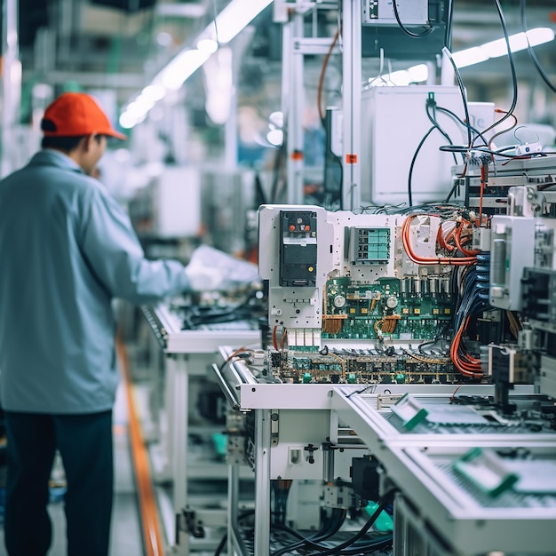 Photo the interior of a factory manufacturing electronic mechanisms and components