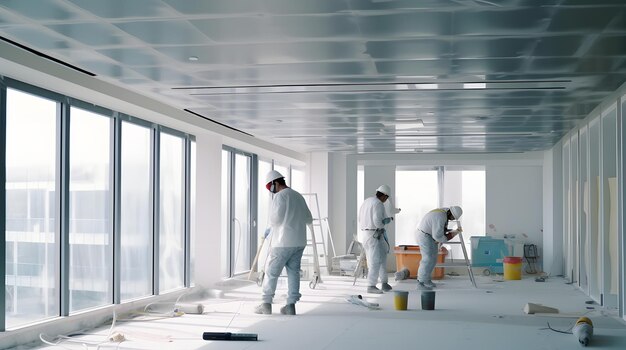 Premium AI Image | interior finishing work with workers painting and