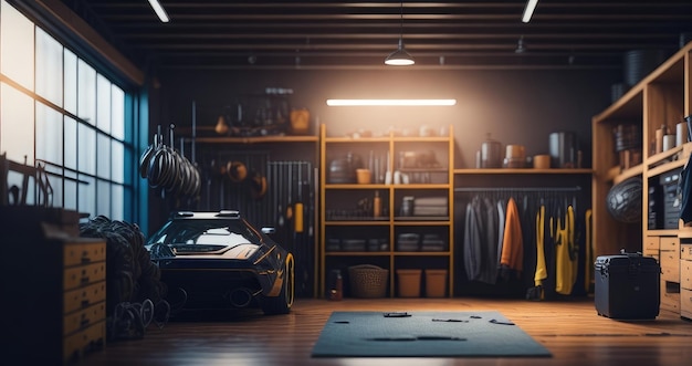 Interior garage with bokeh effect