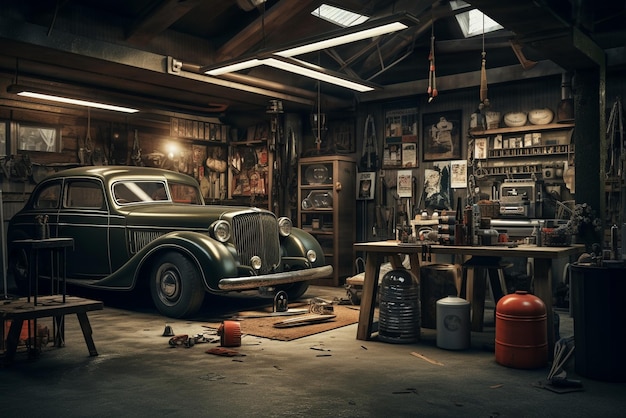 Photo interior garage with mechanic tools