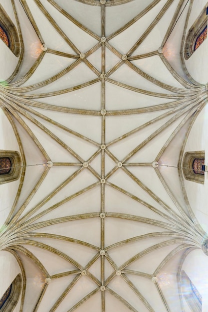 Interior Gothic ceiling of the 15th century St Jerome the Royal Church Spanish Iglesia de San Jeronimo El Real in Madrid Spain