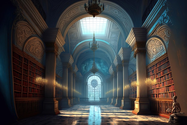 壮大な宮殿ホールのインテリア 背景ファンタジー コンセプチュアル アート 本物のイラスト ビデオ ゲームの背景 デジタル化された絵画 CG アートワーク シーンの写真 現実的な絵画