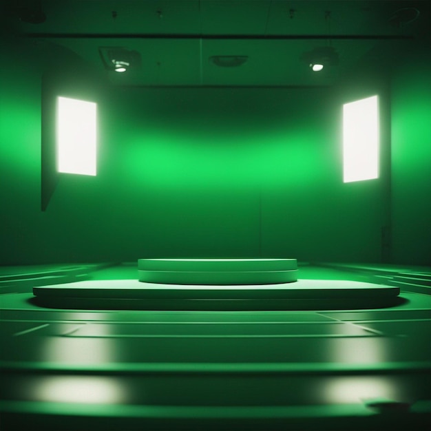 Interior Green Podium Within Lighting Background