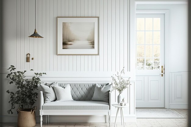 Interior of a hall in a Scandinavian farmhouse mockup of the wall