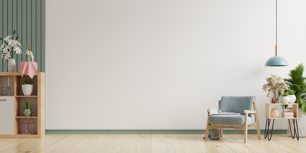 The interior has a armchair on empty white wall background,3D rendering