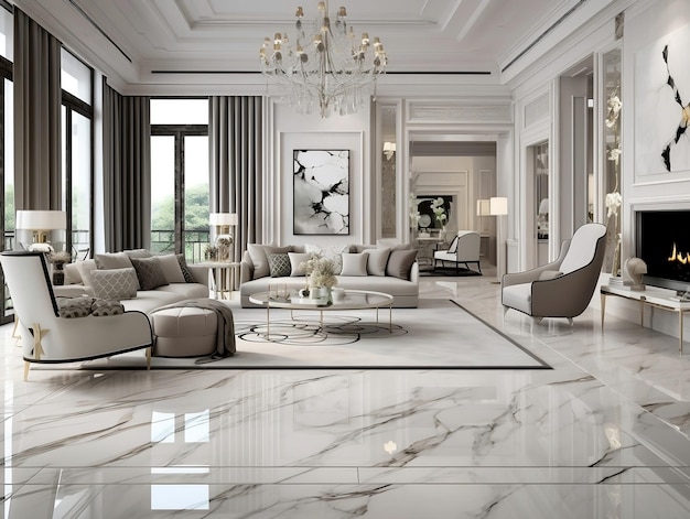 Premium AI Image | Interior home design with white Italian marble which ...