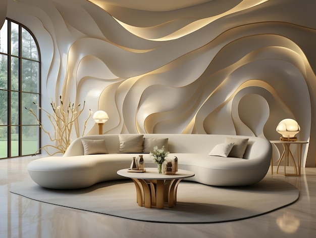 Interior Home Mural Painting wall art for Living Room with Luxury Golden Walls and White Background