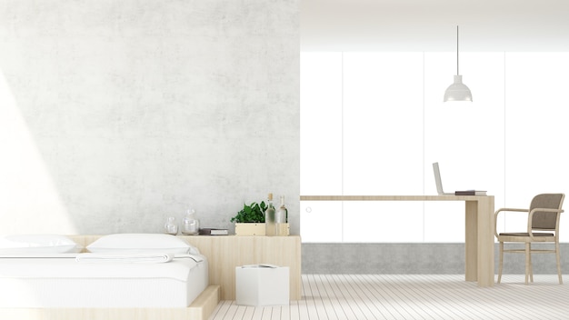 The interior hotel bedroom space 3d rendering and white background