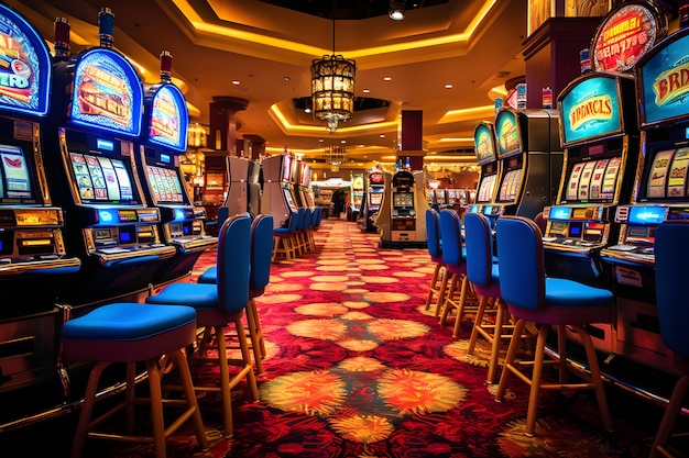 Interior of a hotel casino Gambling slot machines poker and blackjack Craps and betting on the L