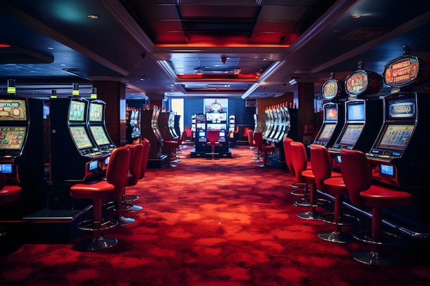 ホテルのカジノのインテリア 賭博のスロットマシン ポーカーとブラックジャック クラップスとLの賭け