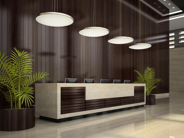 Interior of a hotel reception 3D illustration