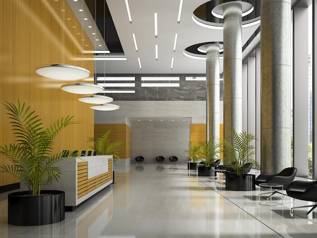 Interior of a hotel reception 3D illustration