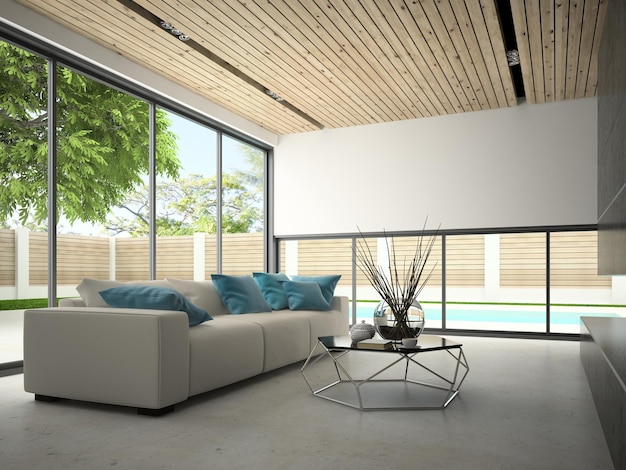 Interior hous with swiming pool 3D rendering