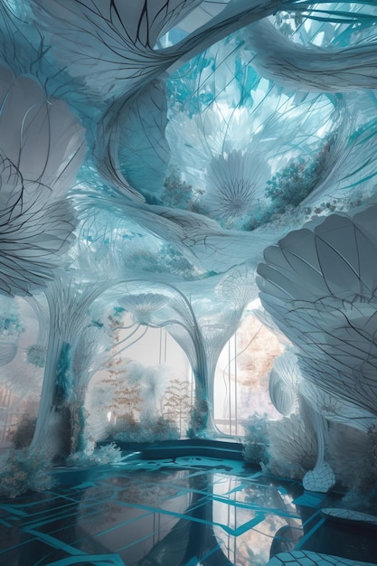 The interior of the ice hotel in beijing.