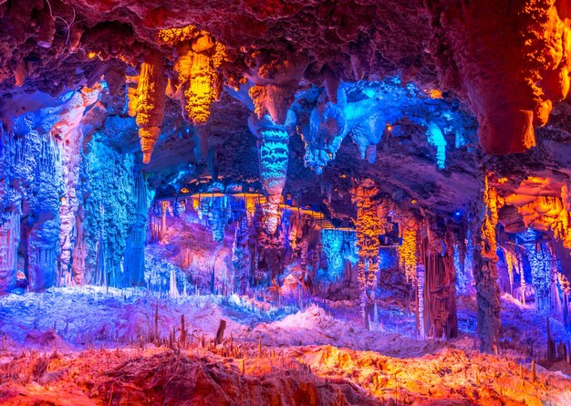 Photo interior of illuminated cave