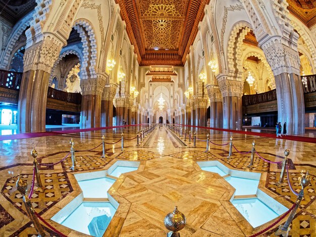 Photo interior of illuminated temple building