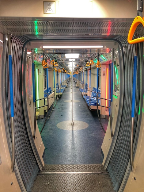 Photo interior of illuminated train