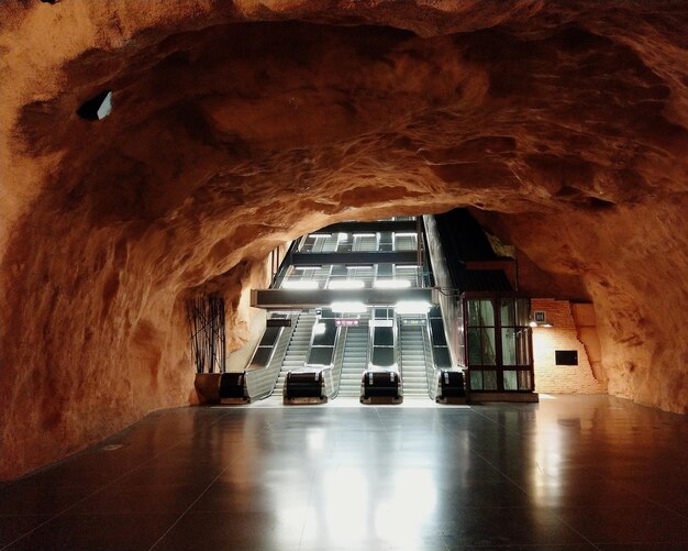 Interior of illuminated tunnel