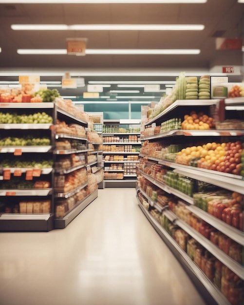 Interior illustration Of supermarket and produce with blurred background