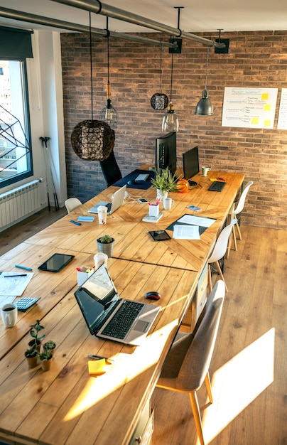 Interior of industrial style coworking office