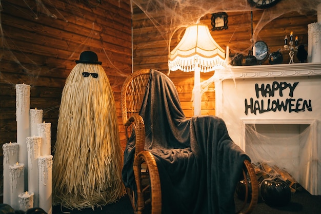 Premium Photo | Interior is decorated for halloween with a ...