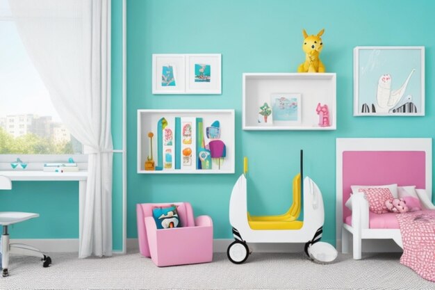 Interior kid's room and wall frame