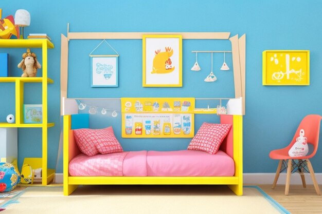 Interior kid's room and wall frame