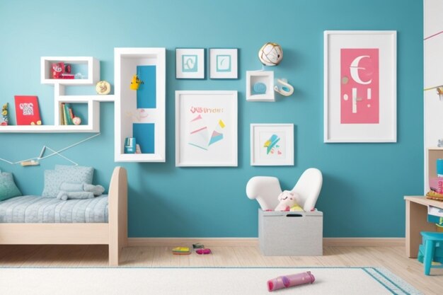 Interior kid's room and wall frame