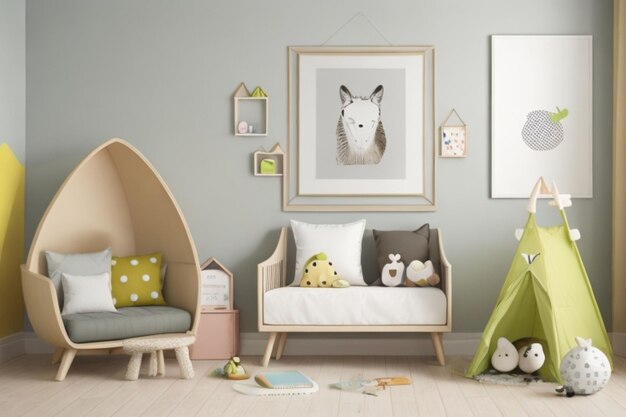 Interior kid's room and wall frame