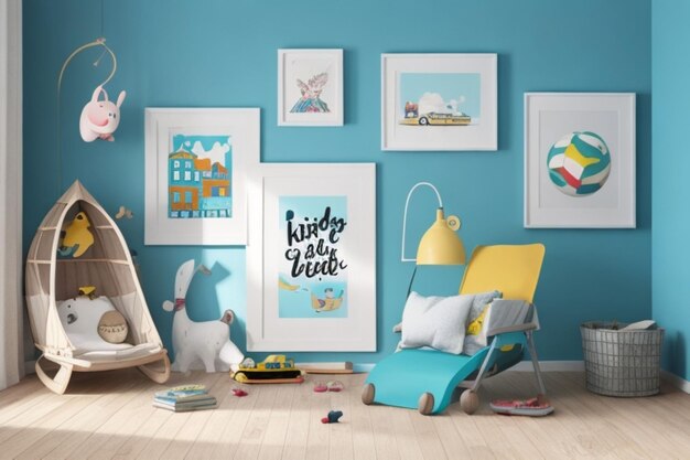 Interior kid's room and wall frame