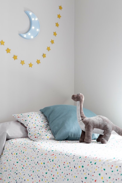 Photo interior of kids room decoration with toys