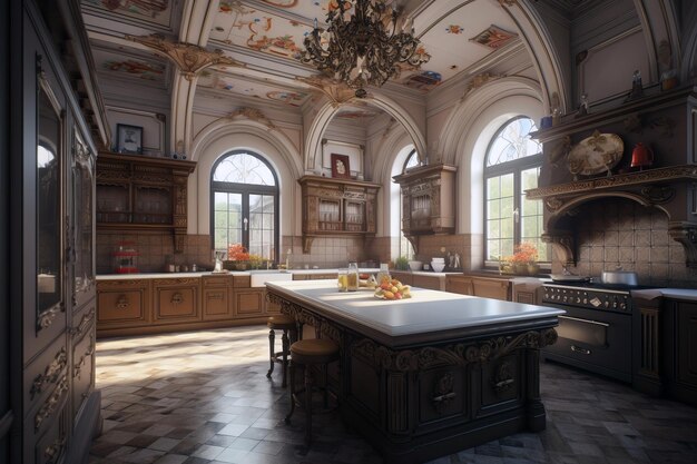 Foto interno della cucina in stile barocco