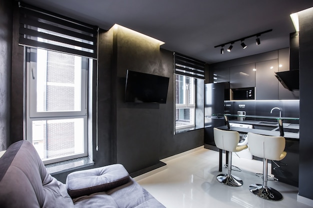 Photo interior  kitchen  in dark colors