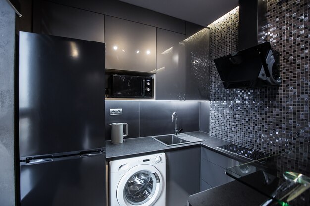 interior  kitchen  in dark colors