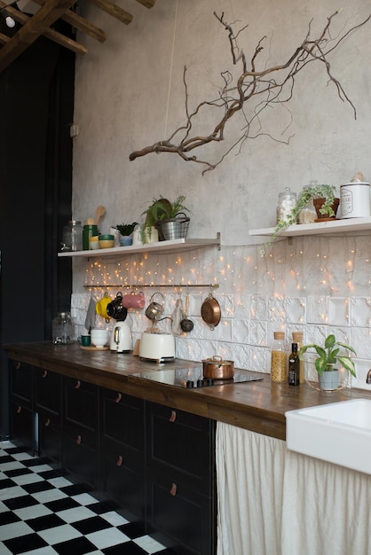 The interior of the kitchen in a modern Scandinavian style