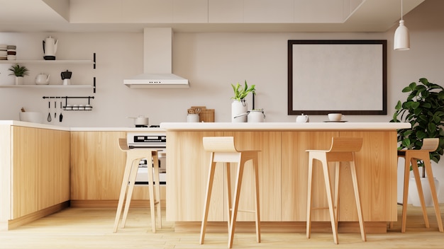 Interior kitchen room. 3D rendering.