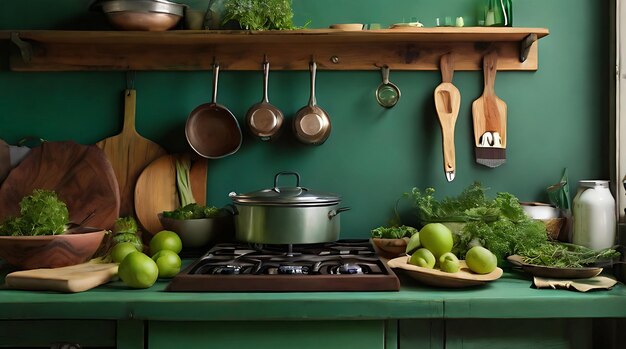 Interior of kitchen in rustic style