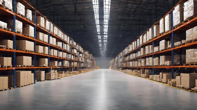 Interior of a large logistics warehouse ai generative