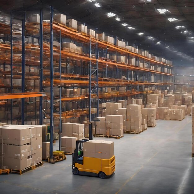 Interior of a large logistics warehouse ai generative