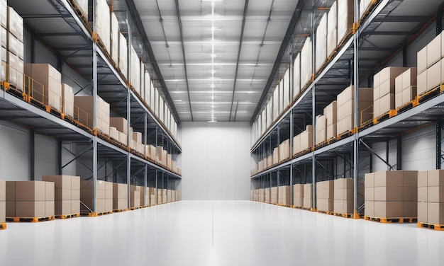 Interior of a large logistics warehouse