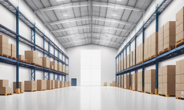 Interior of a large logistics warehouse